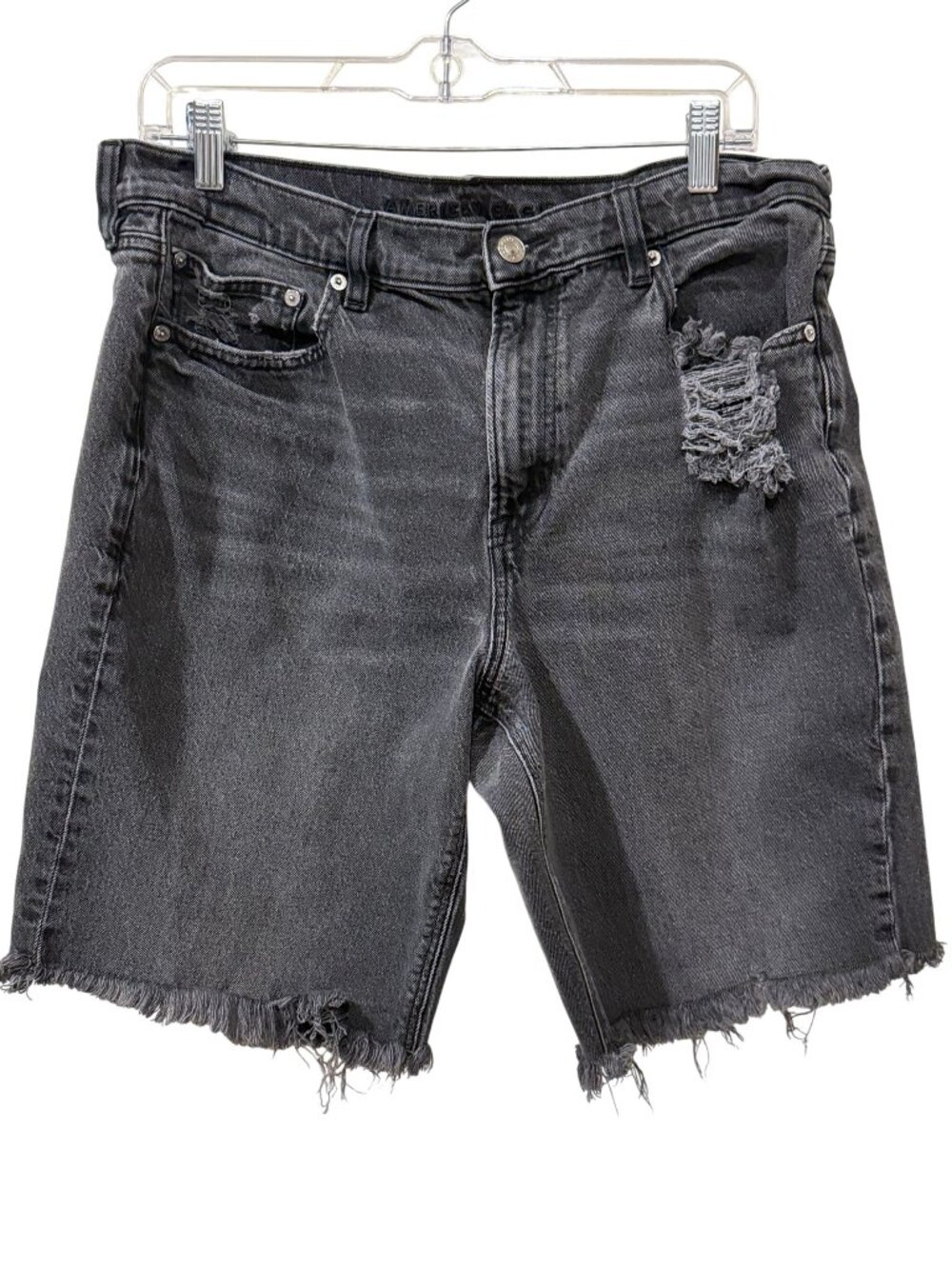 American Eagle Womens Black Distressed Denim Bermuda Shorts Size 14